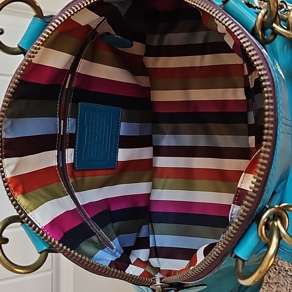 Coach 2008 Limited Edition Francine Turnlock Satchel Turquoise Legacy Lining - Picture 4 of 15